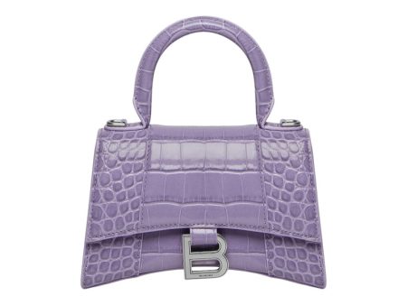 Balenciaga Hourglass Top Handle Xs Crocodile Embossed Lilac Fashion