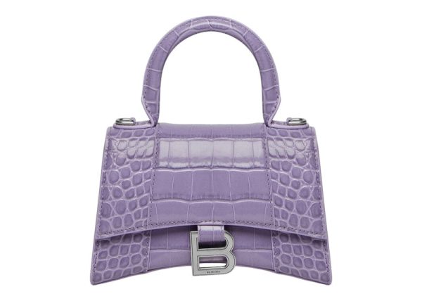 Balenciaga Hourglass Top Handle Xs Crocodile Embossed Lilac Fashion