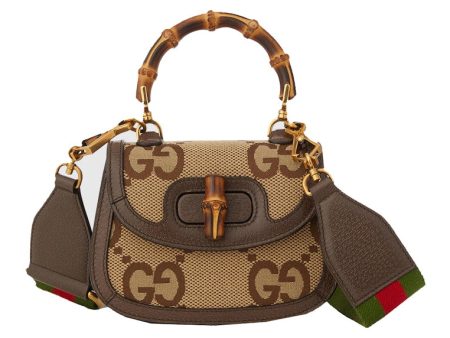 Gucci Mini Jumbo Gg Bag With Bamboo Camel Ebony Hot on Sale