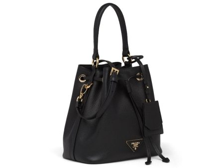 Prada Bucket Bag Saffiano Leather Gold-Tone Black on Sale