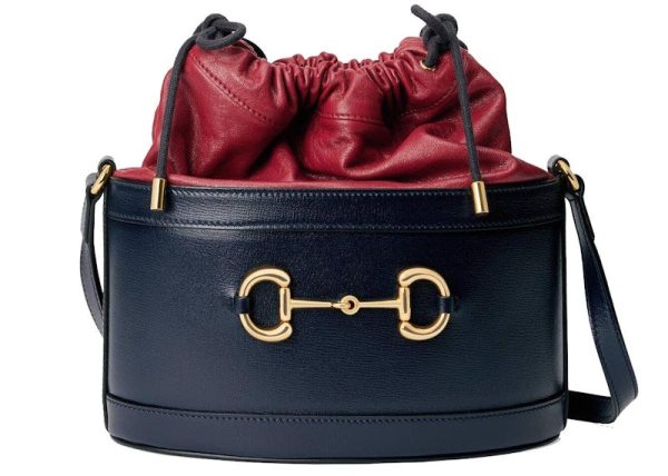 Gucci 1955 Horsebit Bucket Bag Small Blue Red Sale