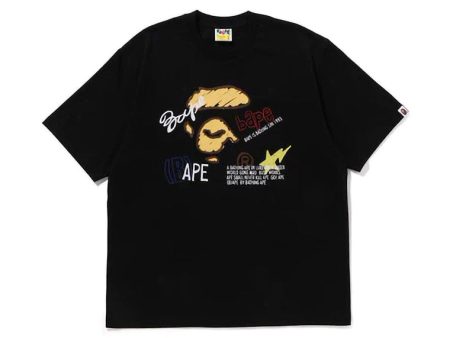 Bape Hand Draw Graphic Relaxed Fit Tee Black on Sale