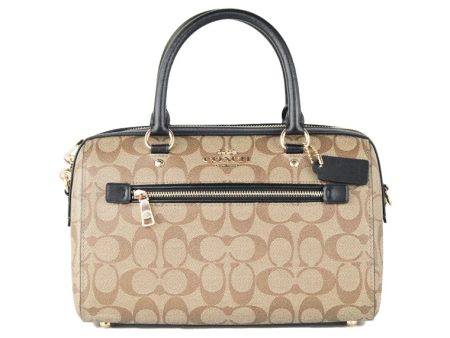 Coach Rowan Satchel Bag Medium Khaki Black For Cheap