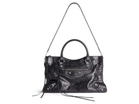 Balenciaga Le City Medium Bag In Black Arena Lambskin Shiny Silver Hardware Black (7977862Aa9S1000) Hot on Sale