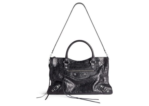 Balenciaga Le City Medium Bag In Black Arena Lambskin Shiny Silver Hardware Black (7977862Aa9S1000) Hot on Sale