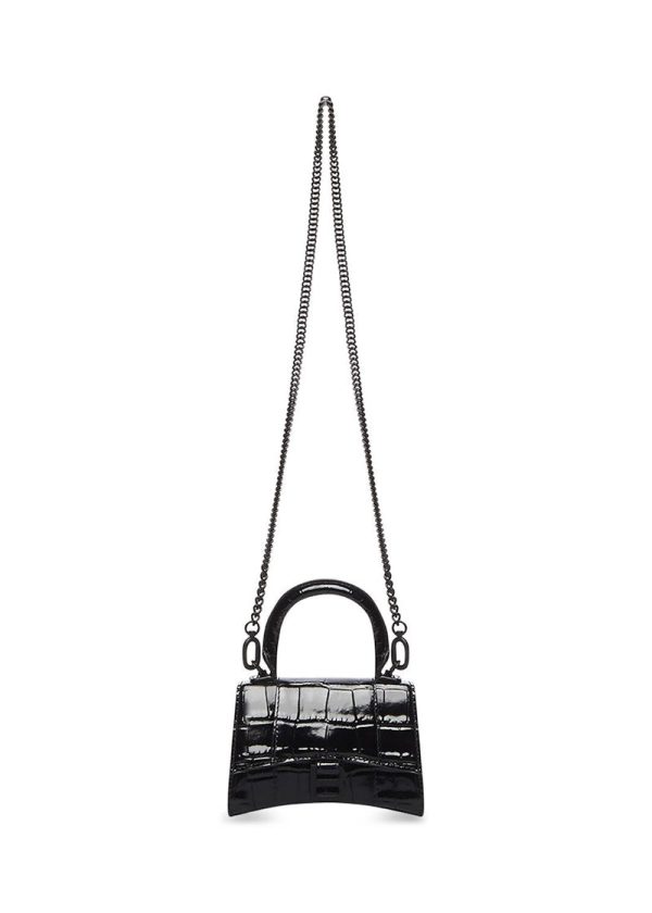 Balenciaga Hourglass Top-Handle Bag Mini Croc Embossed Black Fashion