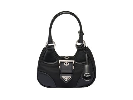 Prada Moon Re-Nylon And Leather Bag Black Hot on Sale