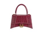 Balenciaga Hourglass Top Handle Small Crocodile Embossed Bright Red For Discount