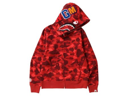 Bape Color Camo Shark Full Zip  Hoodie Red Online Sale