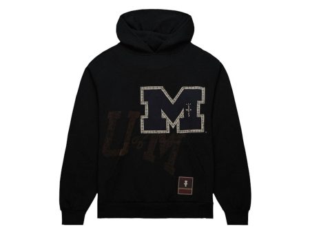 Travis Scott X Mitchell & Ness Michigan Wolverines Overlap Pullover Hoodie Black For Sale