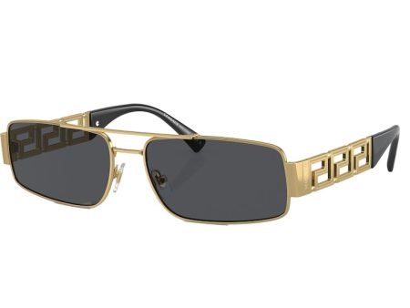 Versace Rectangle Logo Runway Sunglasses Gold For Sale