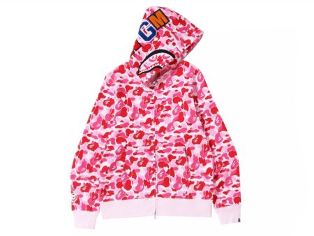 Bape Abc Camo Shark Full Zip Hoodie Pink For Sale