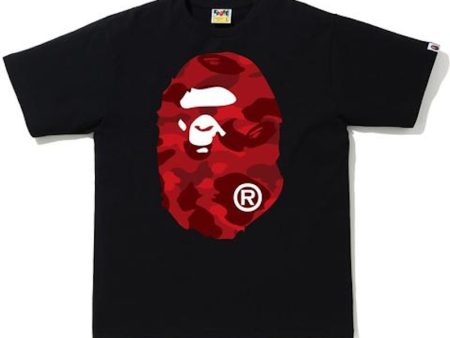 Bape Color Camo Big Ape Head Tee Black Red on Sale