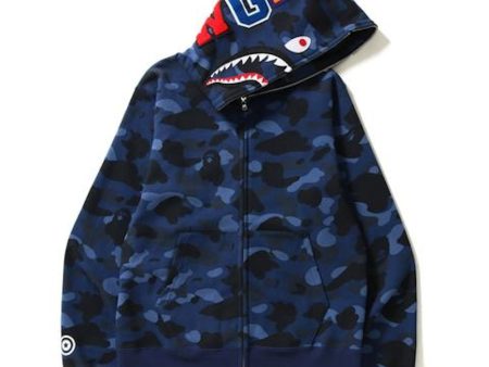 Bape Color Camo Shark Full Zip  Hoodie Blue Discount