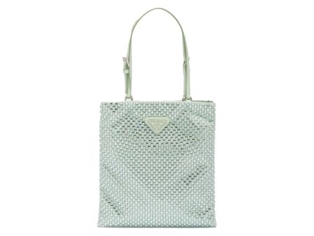 Prada Embellished Satin Handbag Aqua For Discount