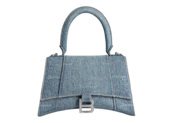 Balenciaga Women S Hourglass Small Handbag Girly Allover Denim Light Blue on Sale