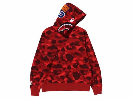 Bape Color Camo Shark Pullover Hoodie Red Cheap