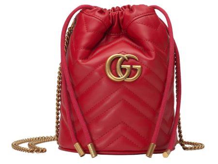 Gucci Gg Marmont Bucket Bag Mini Hibiscus Red For Sale