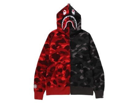 Bape Color Camo Separate Shark Fz Hoodie Red Black Fashion