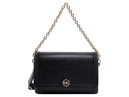 Michael Kors Leather Shoulder Bag With Metal Monogram Black Fashion