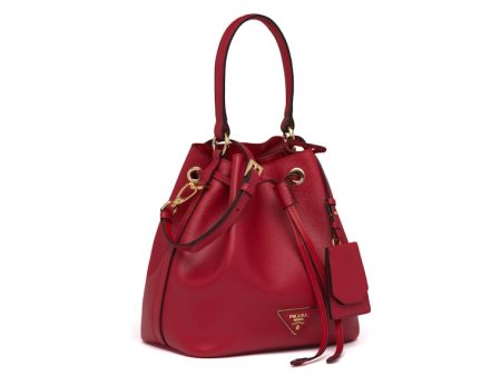 Prada Bucket Bag Saffiano Leather Gold-Tone Red Discount