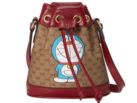 Gucci X Doraemon Bucket Bag Mini Ebony Beige Hot on Sale