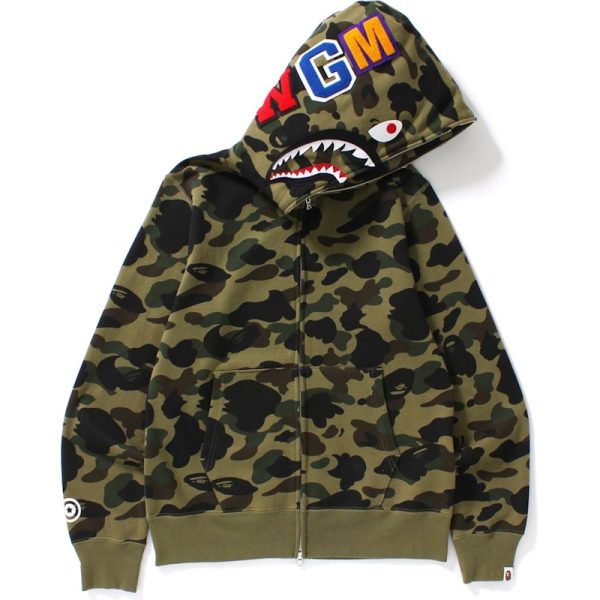 Bape 1St Camo Shark Full Zip Hoodie Green For Discount