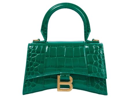 Balenciaga Hourglass Xs Top Handle Bag Crocodile Embossed Green Online Sale