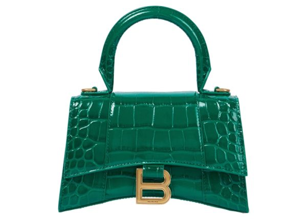 Balenciaga Hourglass Xs Top Handle Bag Crocodile Embossed Green Online Sale