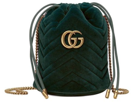 Gucci Gg Marmont Bucket Bag Velvet Mini Dark Green For Cheap