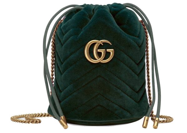 Gucci Gg Marmont Bucket Bag Velvet Mini Dark Green For Cheap