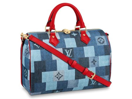 Louis Vuitton Speedy Bandouliere 30 Denim Monogram Check Blue Red Online