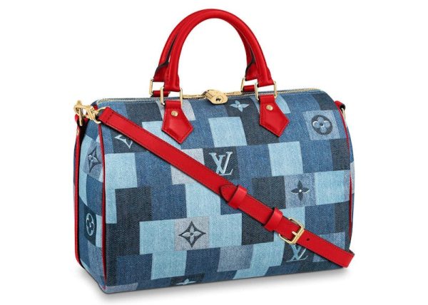 Louis Vuitton Speedy Bandouliere 30 Denim Monogram Check Blue Red Online