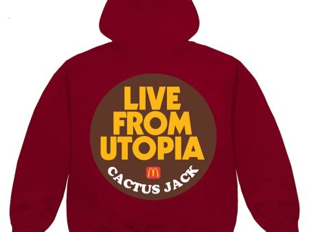 Travis Scott X Mcdonald S Live From Utopia Sticker Hoodie Burgundy Fashion